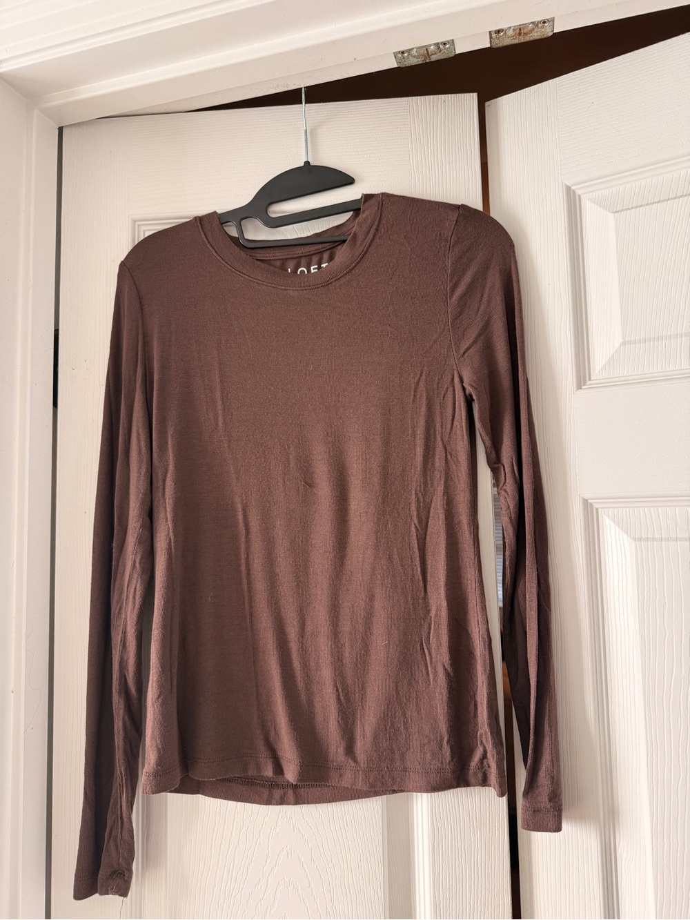 LOFT Long Sleeve Crewneck Top in Chocolate Brown
